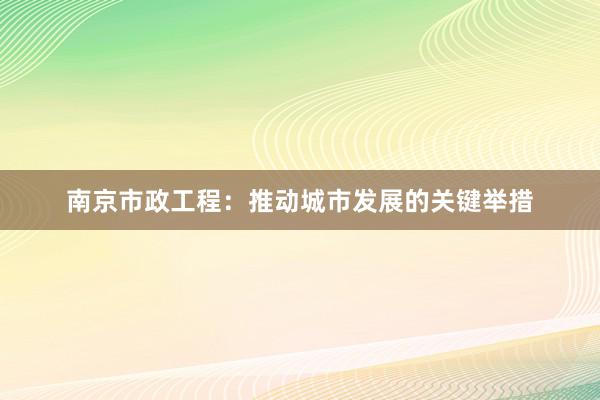 南京市政工程：推动城市发展的关键举措